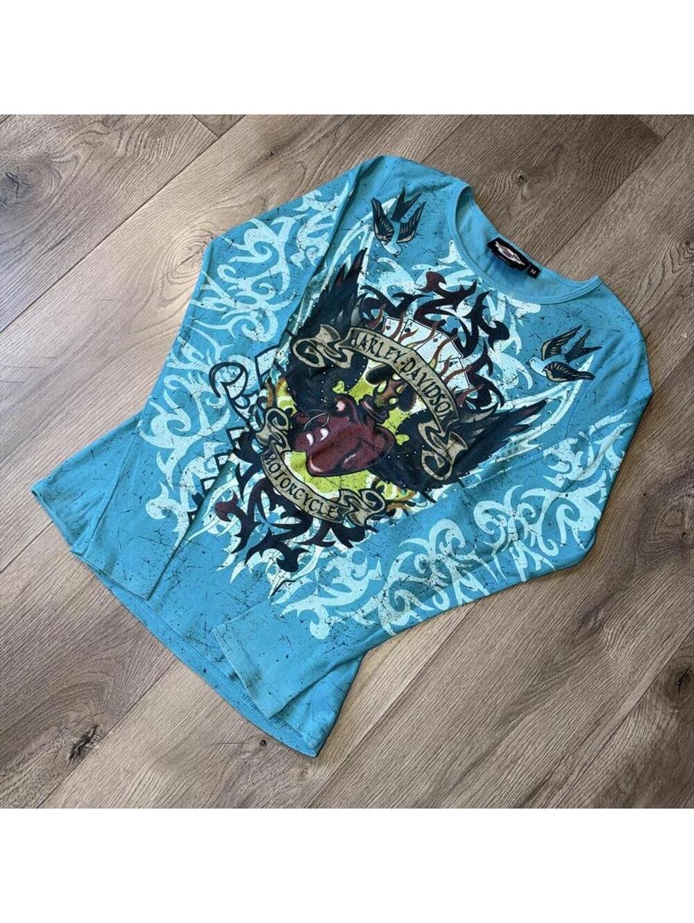 2000s Harley Davidson Tattoo Print AOP Long Sleeve